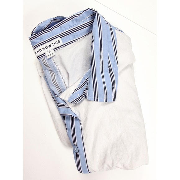 And Now This Cropped Blue Stripe & White‎ Colorblock L/S Shirt Women's Size 2XL - Picture 5 of 5